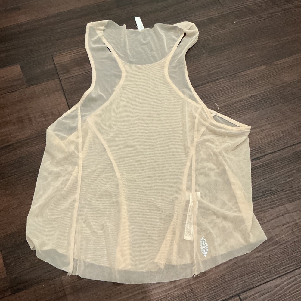 FP Movement Sheer Mesh Racerback Tank Top Cream Ivory Lightweight Large Yoga Gym